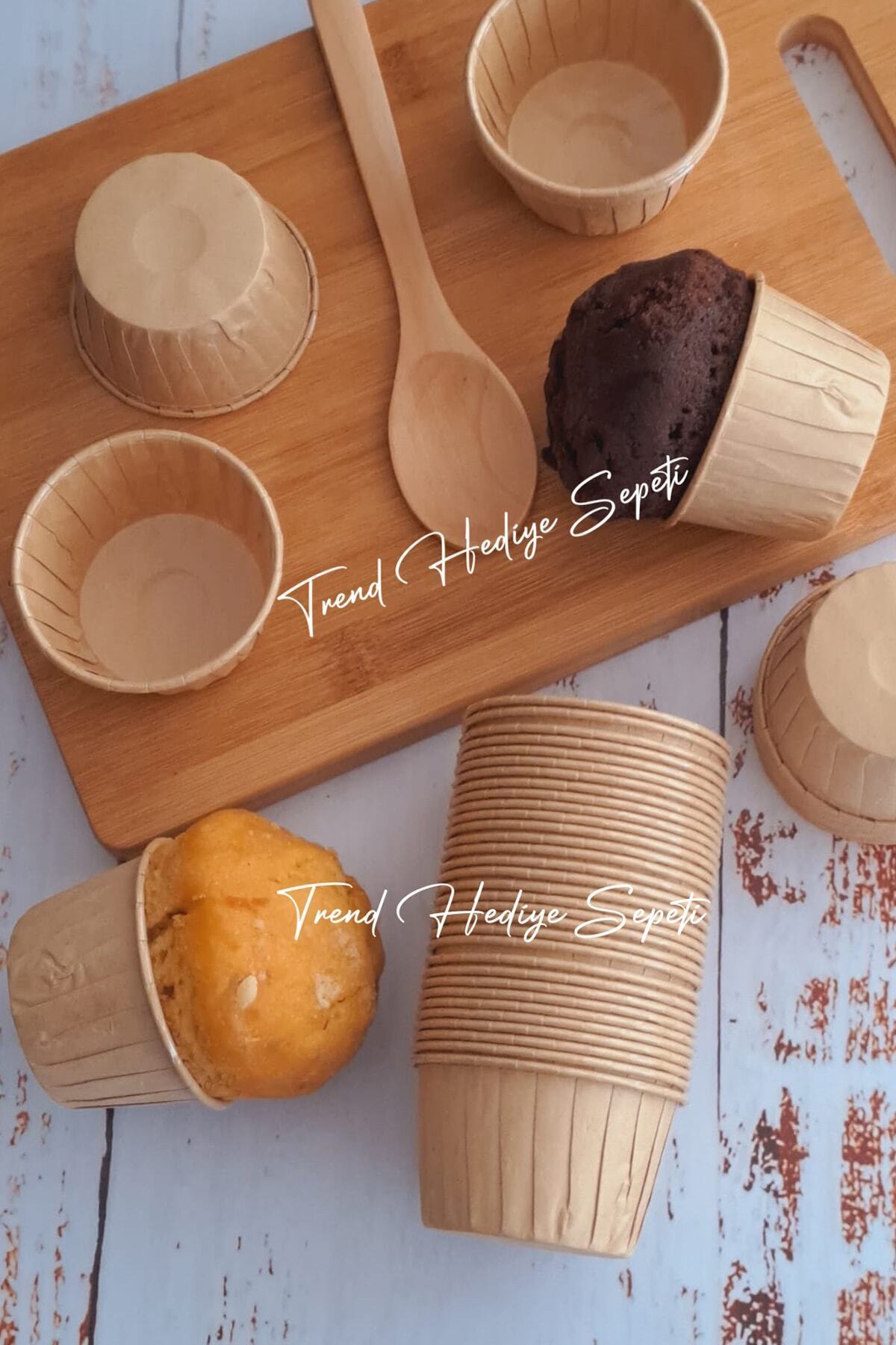 50'li Kraft Kek Kalıbı Sütlü Kahve Içi Yağlı Kağıt Muffin Kalıbı Cupcake Kapsülü , Airfryer Uyumlu